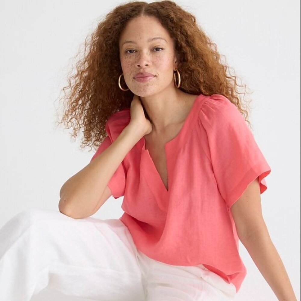 NEW! J. Crew Flutter-Sleeve Linen V-Neck Top, Color: Brilliant Papaya, Size XXS - Picture 8 of 8